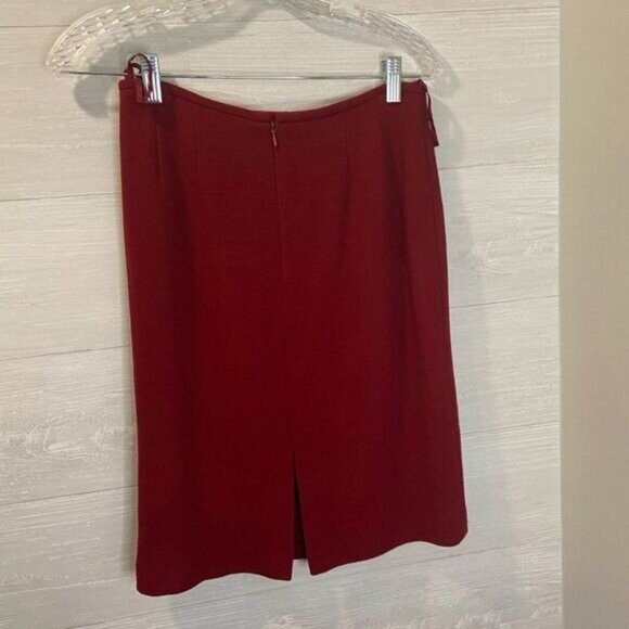 Ann Taylor Loft Red Wool Blend Pencil Skirt 4P Back Slit Side Zip - Picture 4 of 5